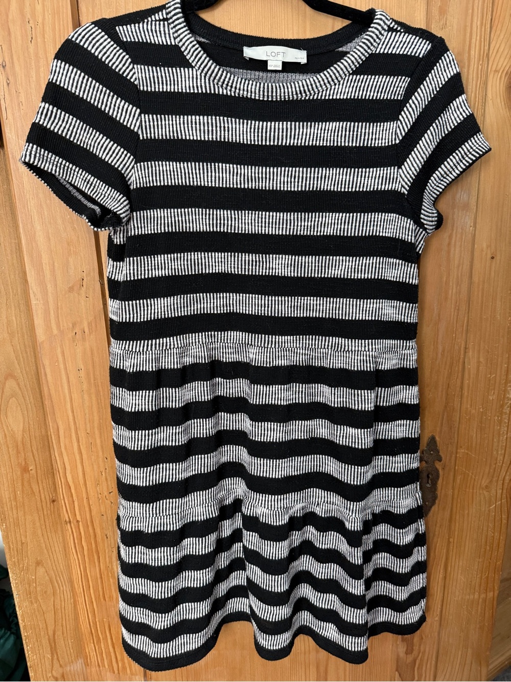 LOFT Black and White Striped Knit Mini Dress